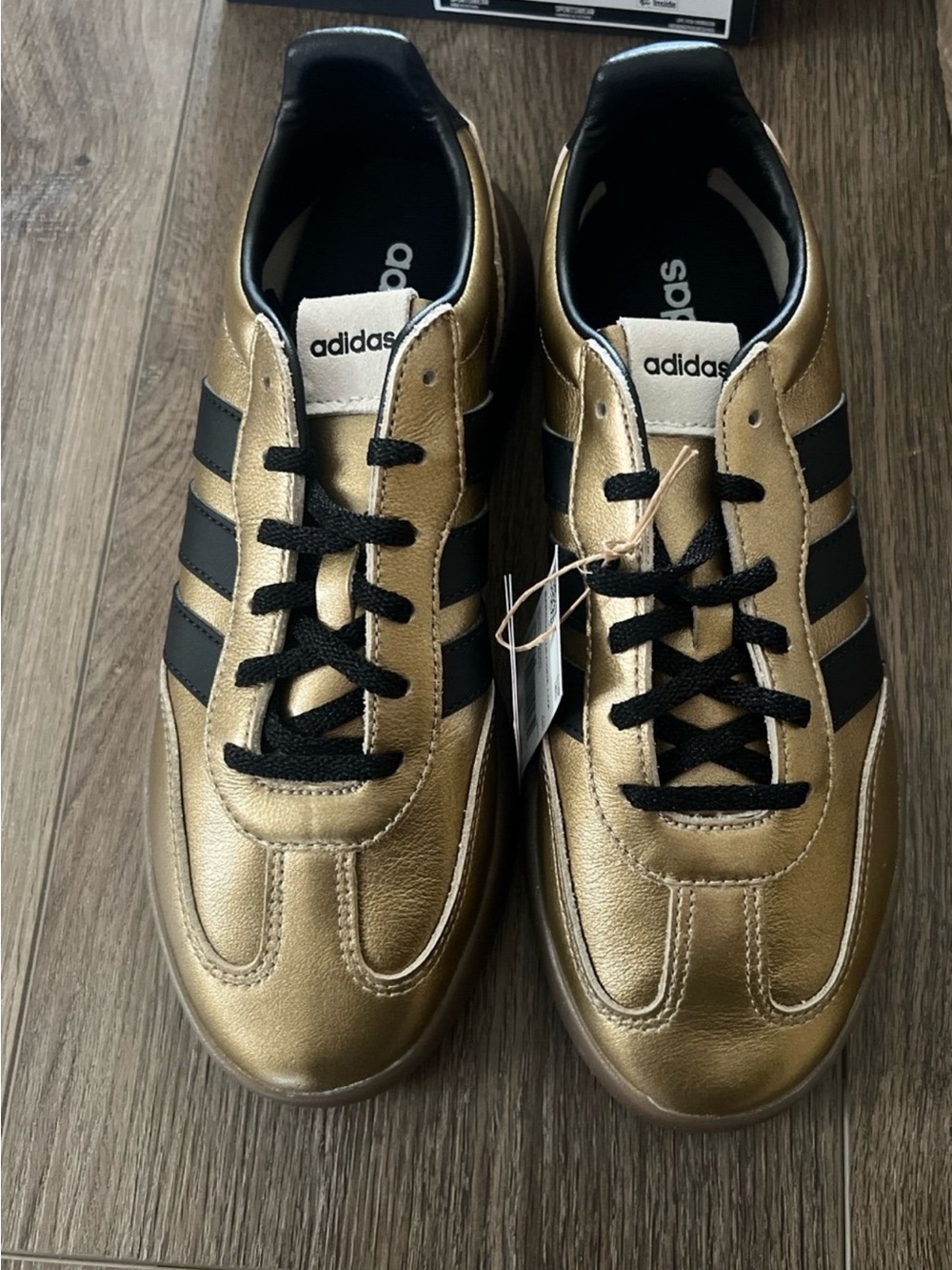 Adidas woman’s Gold Samba-Inspired Sneakers with Black Stripes - Picture 2 of 4